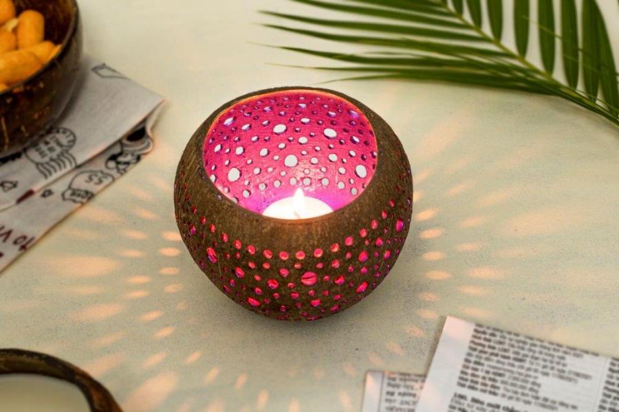 Coconut tea light holder - pink